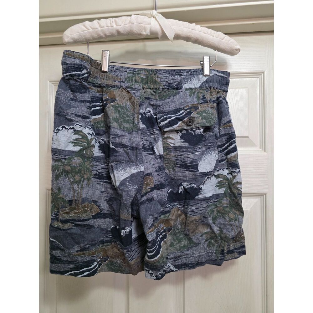 Lucky Brand Los Angeles Linen Blend Shorts M Blue Island Beach Coastal Print